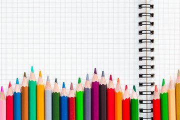 Education concept backdrop. crayon or pastel on the white paper book. picture used for add text or education design back to school.