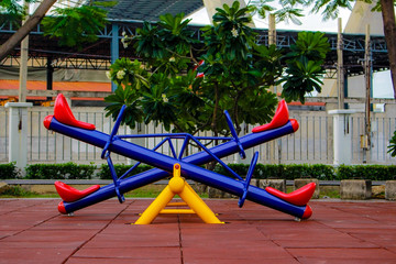 View playground in garden park colorful playground for children
