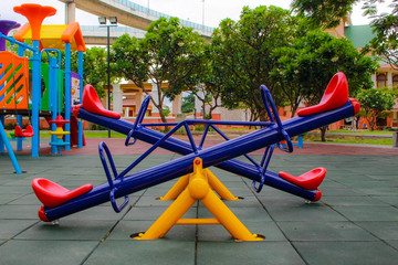 View playground in garden park colorful playground for children - Powered by Adobe