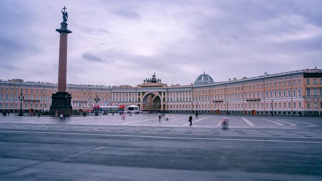 Saint-Petersburg. Palace square. Hermitage. Timelapse