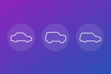 sedan, suv and minivan line vector icons