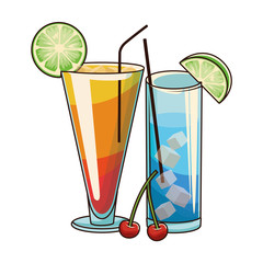 sunrise cocktail and blue cocktail icon, colorful design