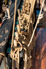 View of a group of pegs for fastening sails
