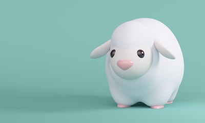 White sheep on a turquoise background. 3d rendering