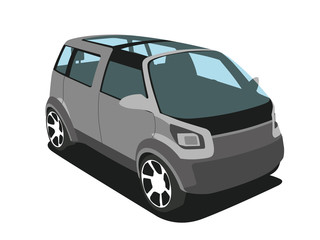 Minivan grey realistic vector illustration isolated