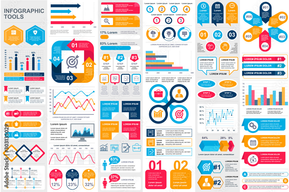 Poster Bundle infographic elements data visualization vector design template. Can be used for steps, business processes, workflow, diagram, flowchart concept, timeline, marketing icons, info graphics.