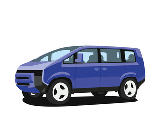 Minivan blue realistic vector illustration isolated