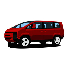 Minivan red realistic vector illustration isolated