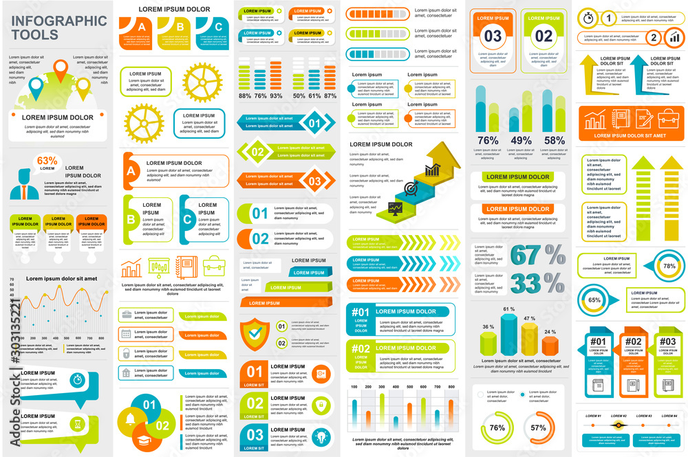 Aufkleber Bundle infographic elements data visualization vector design template. Can be used for steps, business processes, workflow, diagram, flowchart concept, timeline, marketing icons, info graphics.