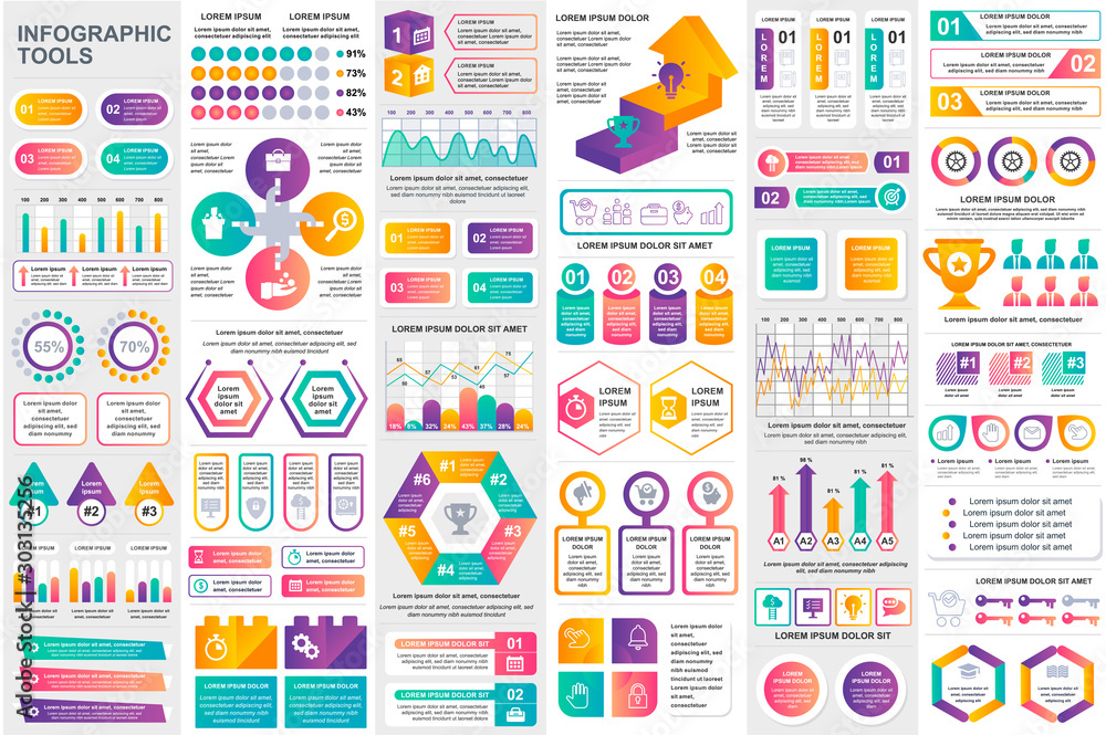 Fototapete bundle infographic elements data visualization vector design template. can be used for steps, busine