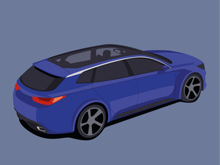 Station wagon blue realistic vector illustration isolated