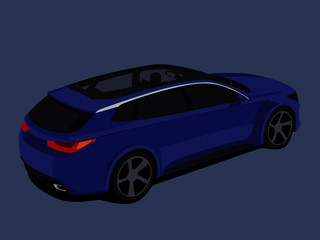 Station wagon blue realistic vector illustration isolated