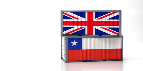 Fototapeta na wymiar Two freight container with United Kingdom and Chile flag. 3d rendering 