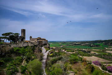 Obraz premium Tarquinia, cradle of the Etruscan civilization, is situated in a wonderful position near the Tyrrhenian Sea; it preserves some of an unbroken history from the Etruscan legend of Tagete to present days