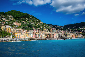 Fototapeta na wymiar Camogli is a fishing village and tourist resort located on the west side of the peninsula of Portofino, on the Golfo Paradiso in the Riviera di Levante