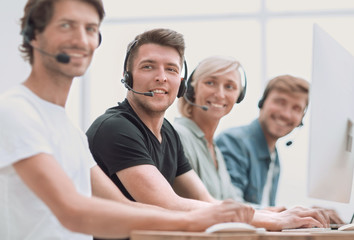 close up. portrait of the call center team in the workplace