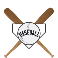 Baseball shield with a field base, ball and bats - Vector illustration