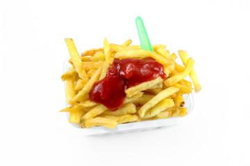 tray of french fries on a white background
