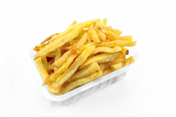 tray of french fries on a white background