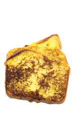 Slice of french toast on a white background