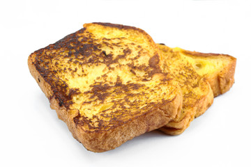 Slice of french toast on a white background