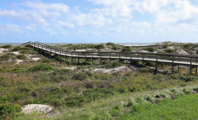 Fototapeta na wymiar Peters Point Beachfront Park boardwalk, a handicapped accessible natural beach on Amelia Island, Florida.
