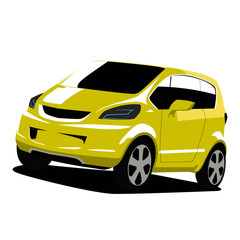 Small car yelow realistic vector illustration isolated