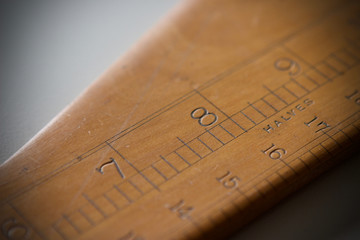 Vintage wooden ruler showing inches