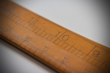 Vintage wooden ruler showing inches