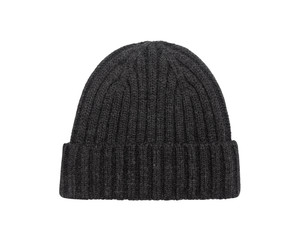 Dark grey beanie hat isolated on white background with clipping path.