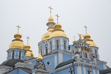 Fototapeta na wymiar City Kiev, Ukraine. Morning mist and church in the city center. Travel photo.