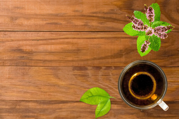 image of tea a flowers  on the boards closeup