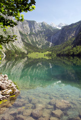 Lake und waterfall in Alps mountain