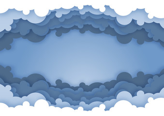 Cloud and blue sky paper cut design. Vector paper art illustration 