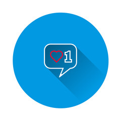 Like, comment, social activity vector icon. The hand presses on the likes on blue background. Flat image with long shadow.