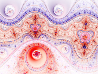 Red and purple fractal clockwork, digital artwork for creative graphic design