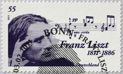 Portrait of Franz Liszt on german stamp