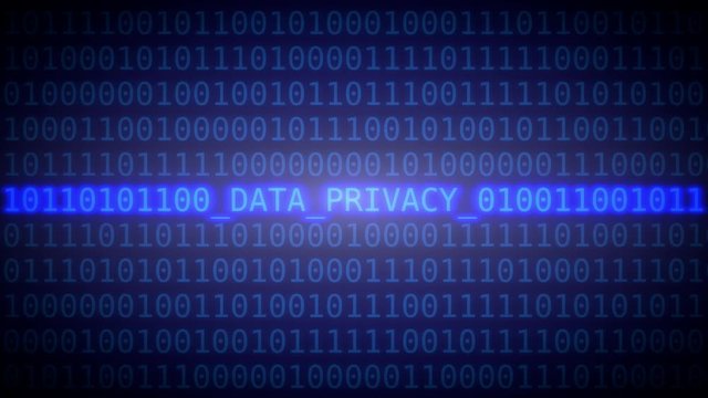 Data privacy - rotating characters, blue variant. Seamless loop able, 3D rendering, 4K UHD.