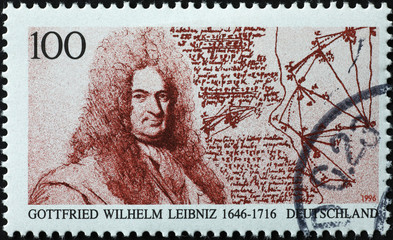 Portrait of philosopher Leibniz on german postage stamp