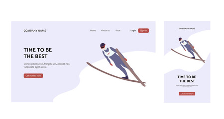 Template for website and mobile application screen with vector flat illustration of jumping skier