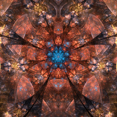 Symmetrical brown fractal flower, digital artwork for creative graphic design