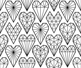 Cute Scandinavian Geometric Valentine's Day seamless pattern background with hearts in line art style