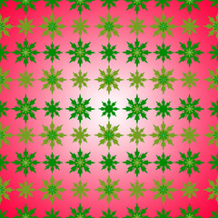 Seamless winter pattern with big and smal green-pink snowflakes on a red background. Gradient background. Pattern for gift paper, christmas textiles
