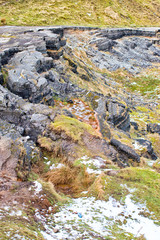 Scenic snow dusting of Hope Valley, Derbyshire countryside wilderness. With a view of mountain terrain and texture. 