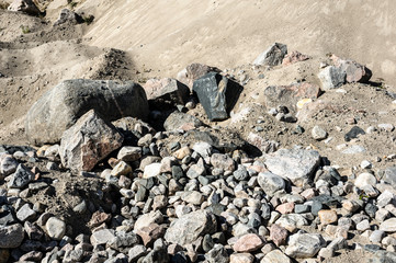 Close up of mining quarry for the production of crushed stone, sand and gravel for use in the construction industry