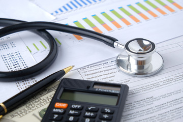 Stethoscope with Pen, Charts and Graphs, Finance, Account, Statistics, Investment, Analytic...