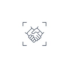 Focus and handshake sign. Concentrate on relationships with customers, partners. Simple vector linear icon on a white background.