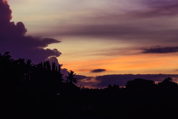 Fototapeta premium Dramatic sky sunrise in Ubud, Bali, Indonesia. Vivid colors scenery.