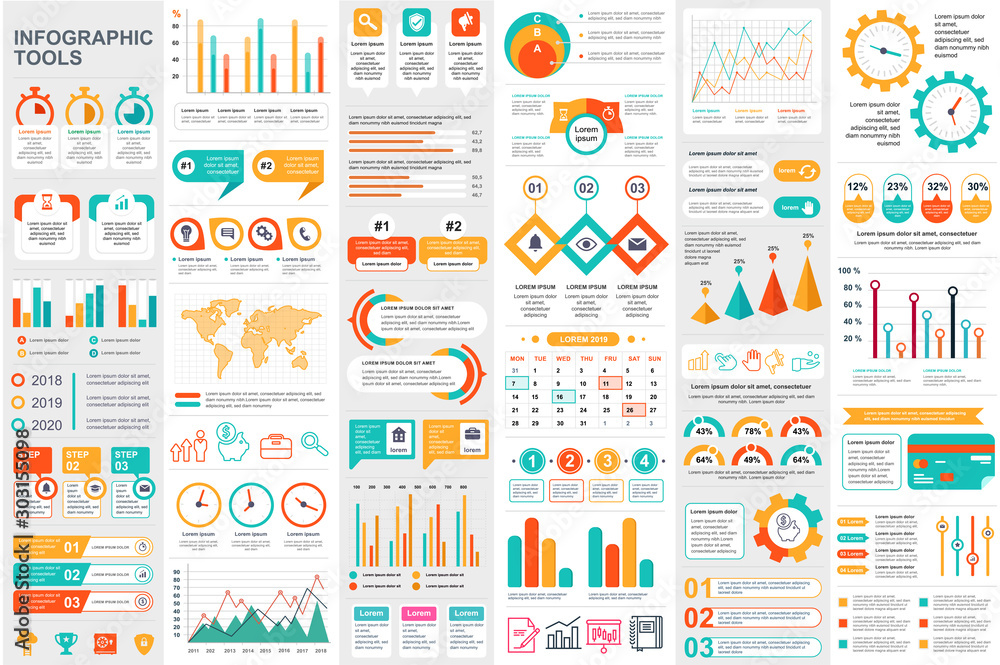 Leinwandbilder Bundle infographic elements data visualization vector design template. Can be used for steps, business processes, workflow, diagram, flowchart concept, timeline, marketing icons, info graphics.