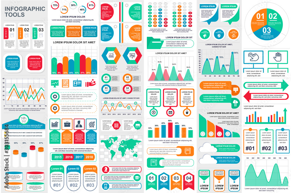 Fototapete bundle infographic elements data visualization vector design template. can be used for steps, busine